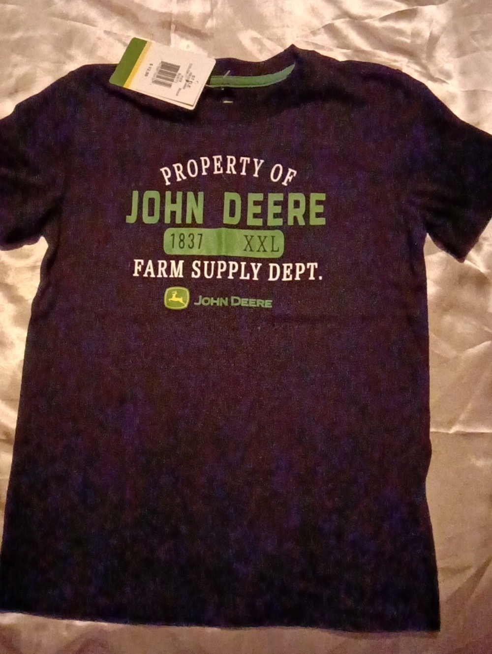 John Deere Black Short Sleeve Tee with Green Logo & Text